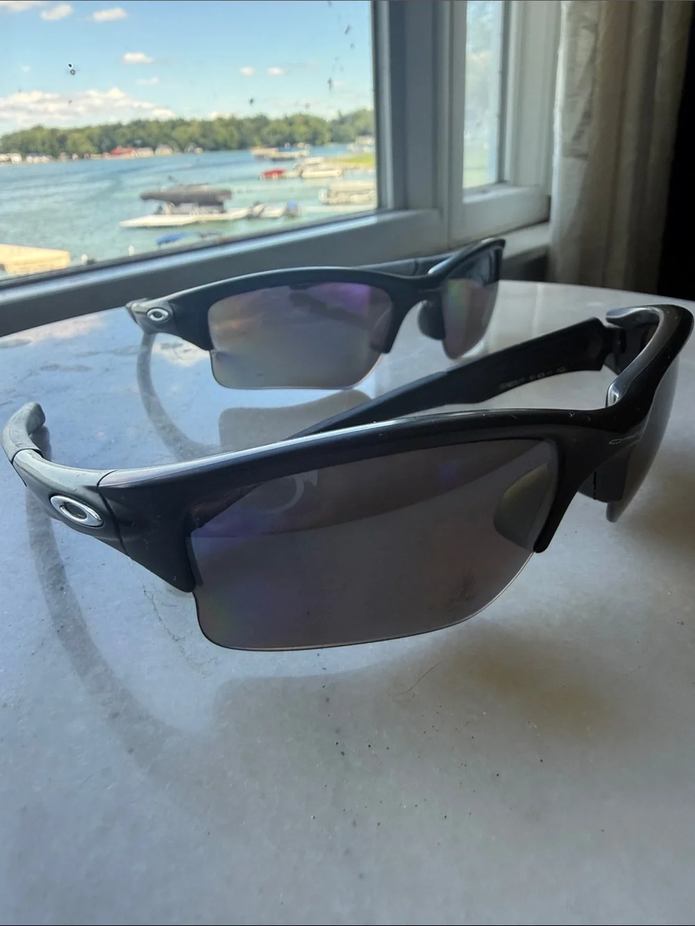 Oakley Sport Sunglasses (2) Black Half-Rim Frame Dark Lenses